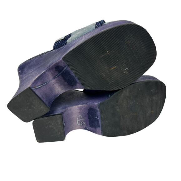 Steve Madden Y2K Wooden Carved Blue Suede Patchwork Heels 6 - Picture 4 of 5